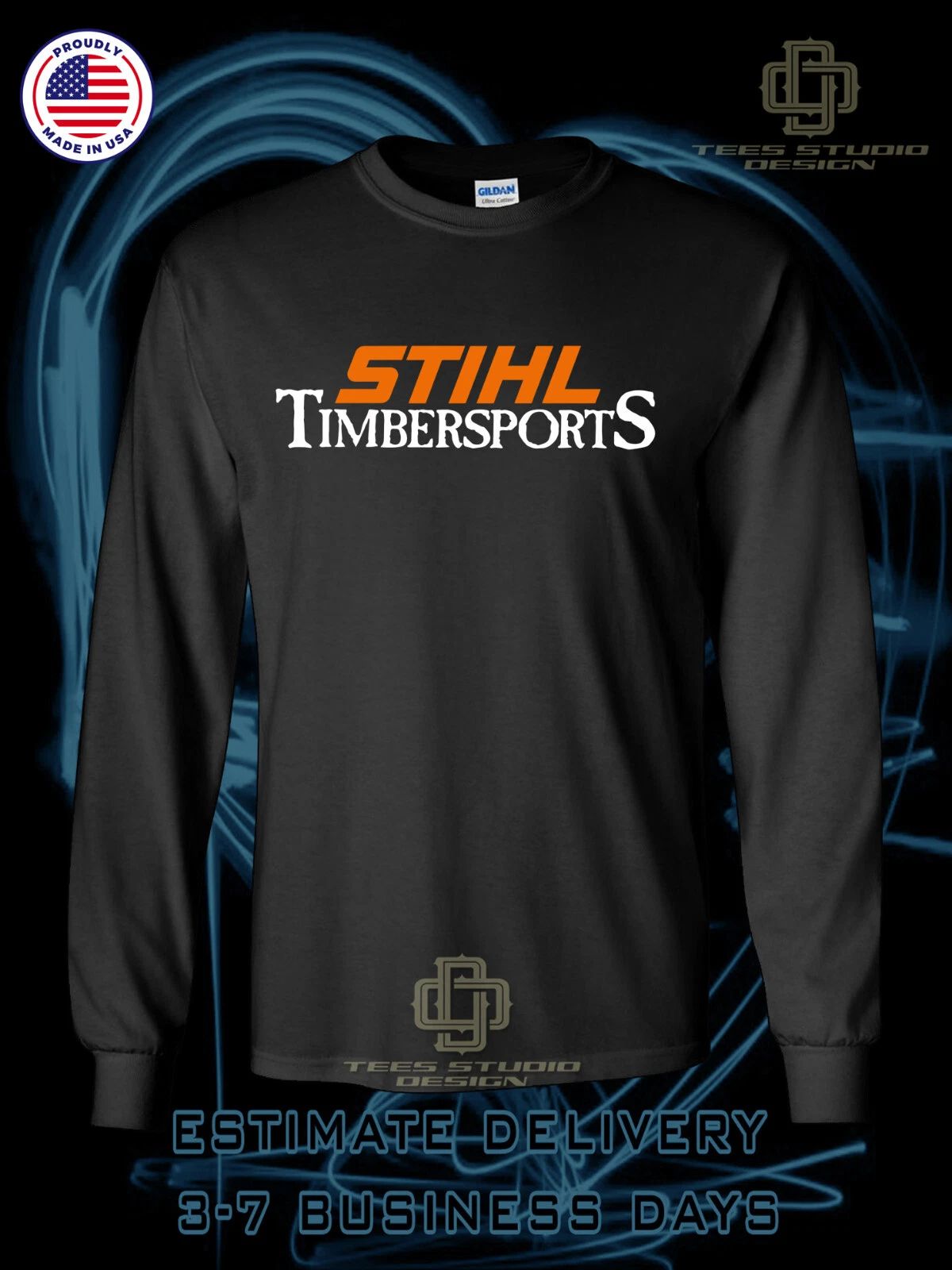 New TIMBERSPORTS Chainsaw Logo Men's T-Shirt American Long Sleeve Dotees T-Shirt