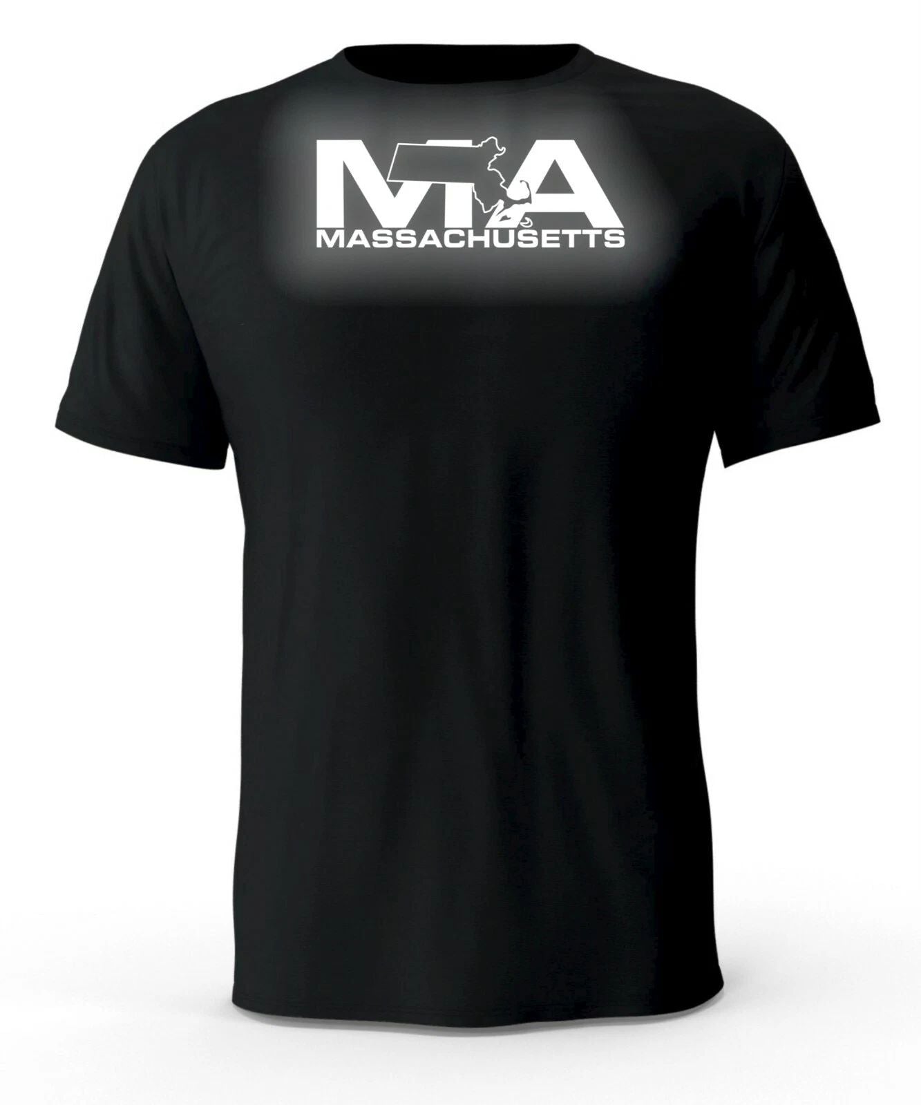 Massachusetts MA State Reflective Logo Black T-Shirt
