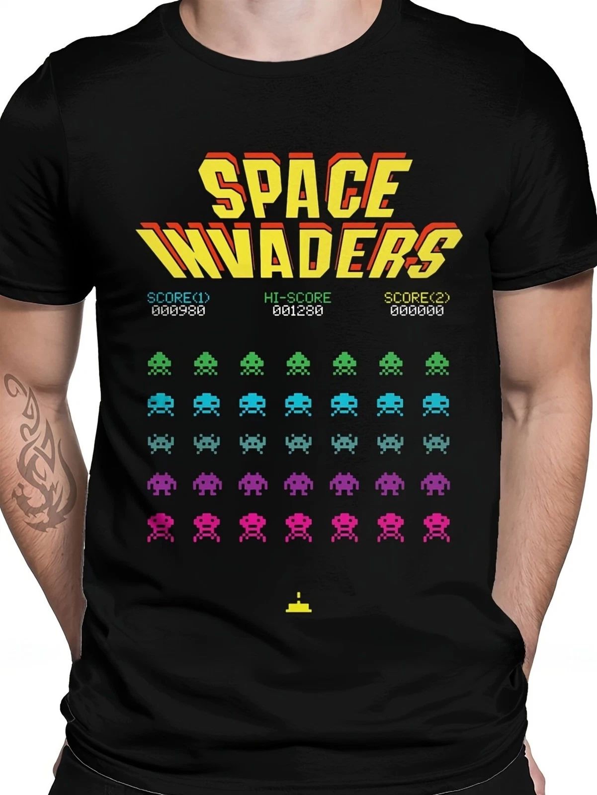New Men's Retro Space Invaders Arcade Game T-Shirt - Vintage 80s Gaming Tee w/C