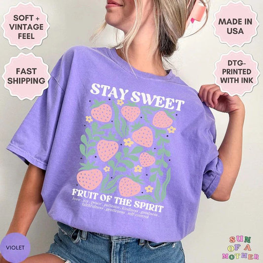 Boho Christian Strawberry Comfort Tee Shirt Fruit Graphic