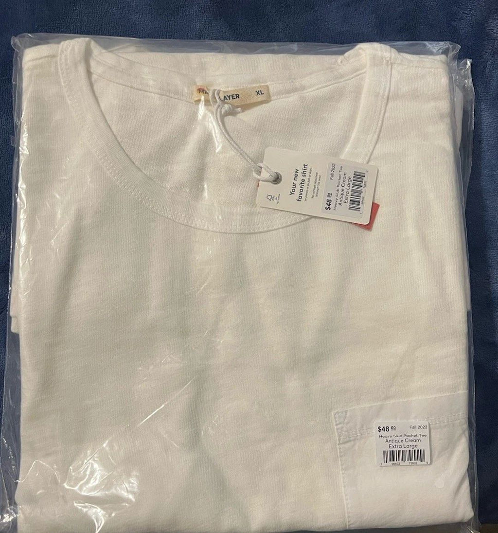 Marine Layer Heavy Slub Pocket Tee Antique Cream Short Sleeve Size XLarge $48