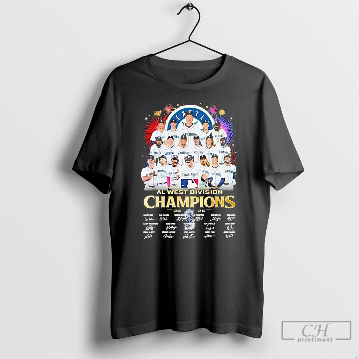 Classic Seattle Mariners 2025 Al West Division Champions Signatures T Shirts