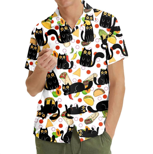 Cat and Taco Hawaiian Shirt Men Women Youth, Fun Colorful Shirt for Cat Lovers