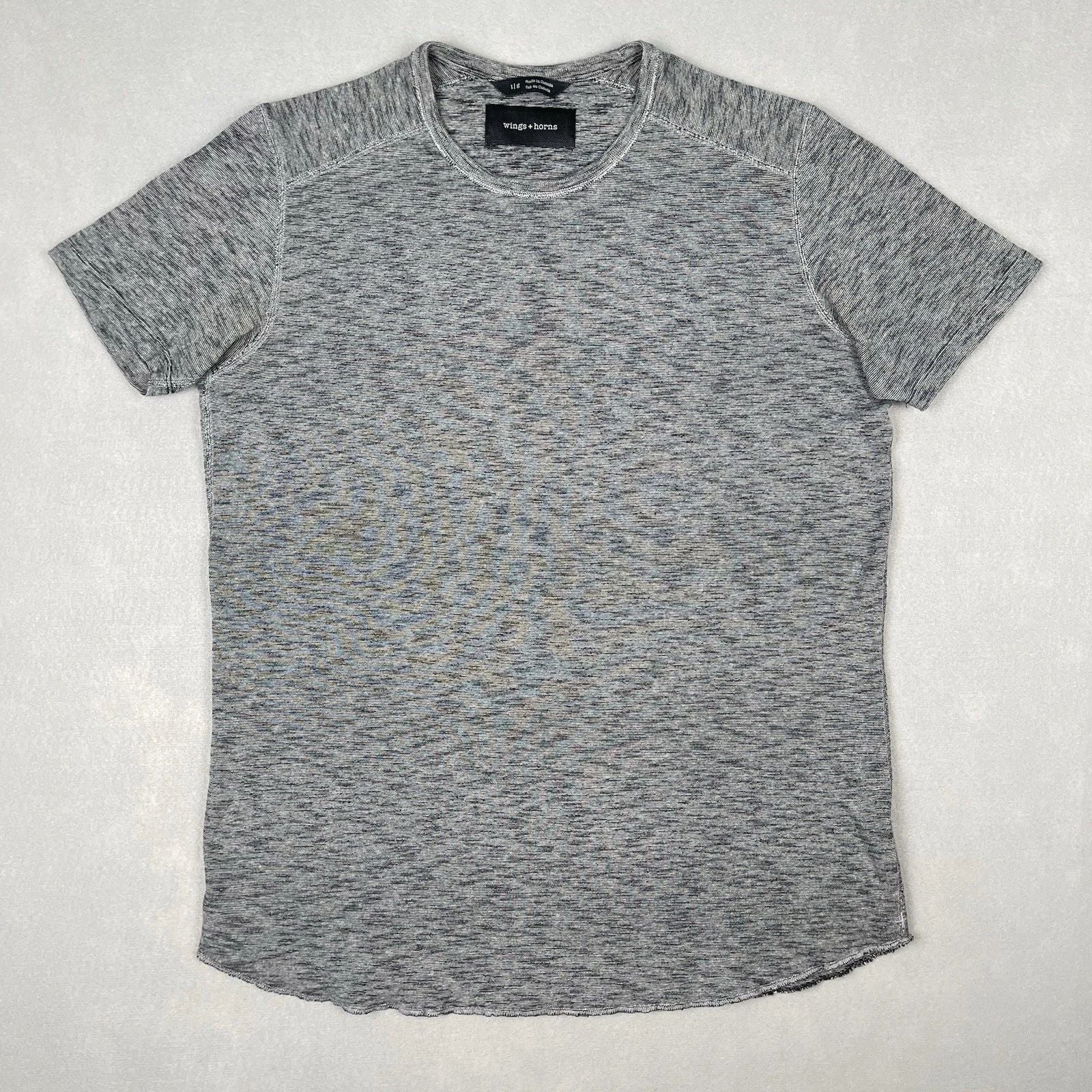 Wings + Horns Mens Slub Cotton T Shirt Sz L Heather Gray Raw Hem Minimalist