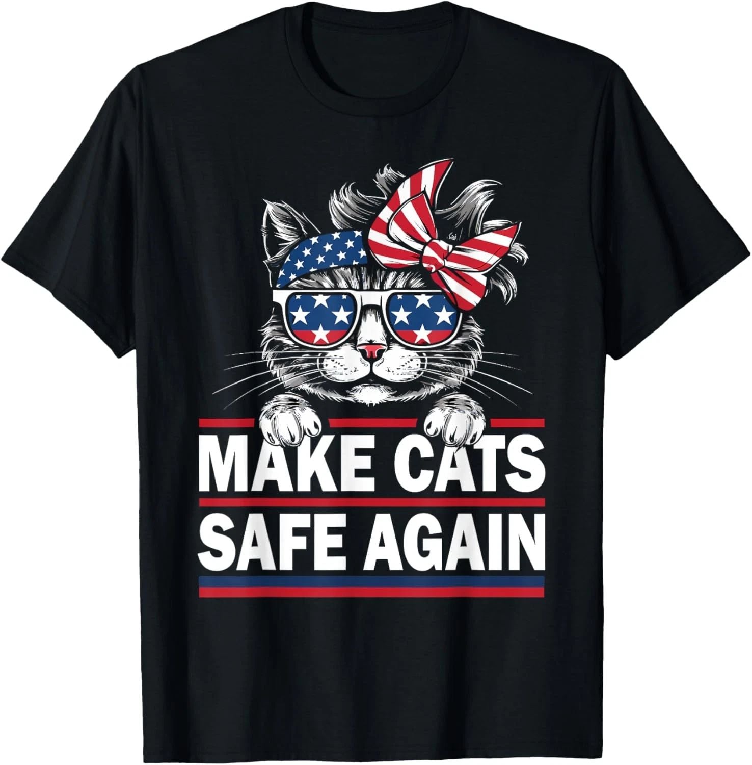 Make Cats Safe Again Funny Cat Lover USA Flag T-Shirt