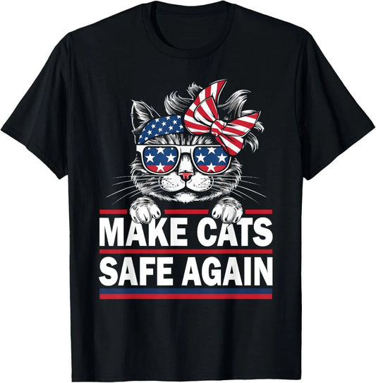 Make Cats Safe Again Funny Cat Lover USA Flag T-Shirt