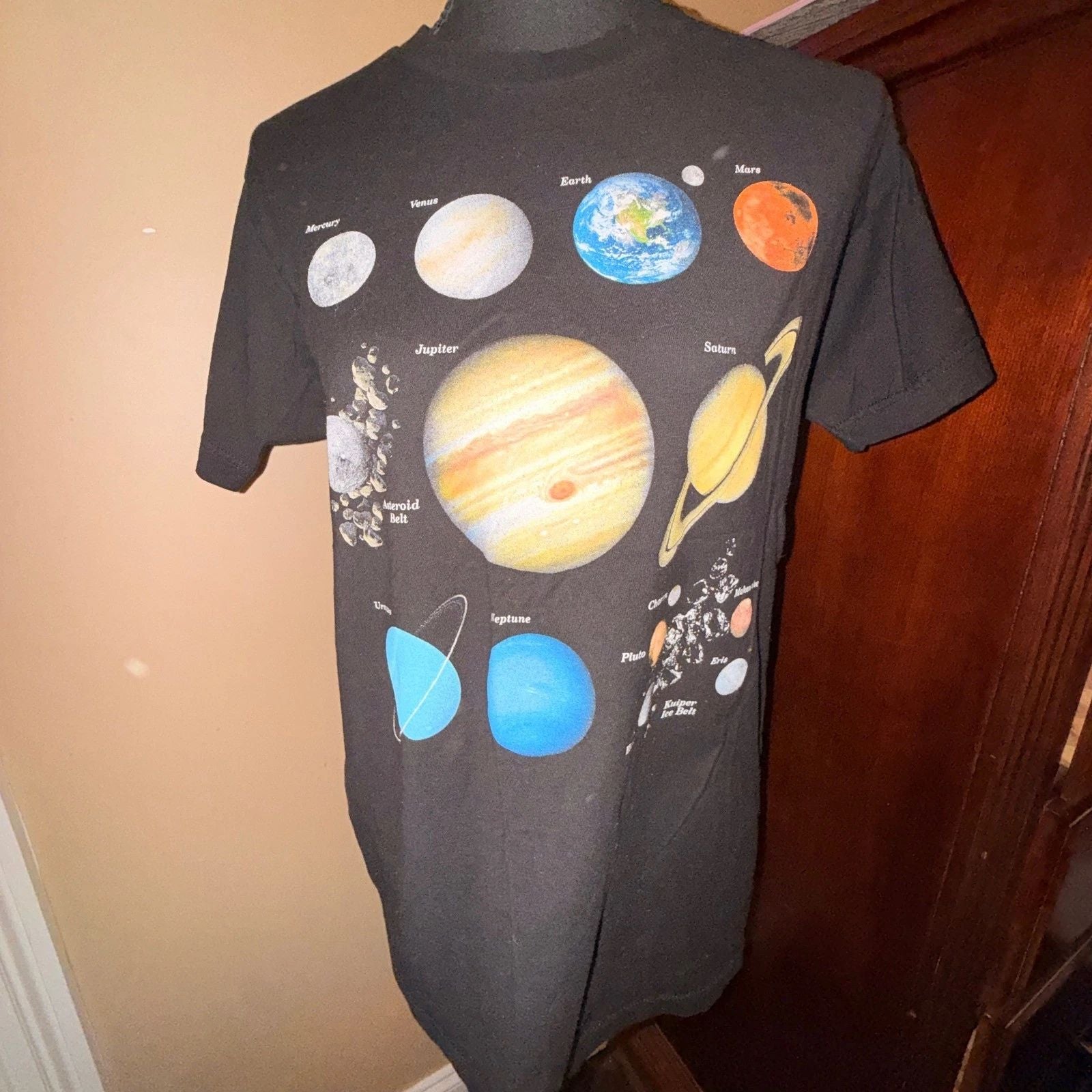 NASA Solar System Graphic T-Shirt Mens Medium Black Space Planets Worm Logo Tee