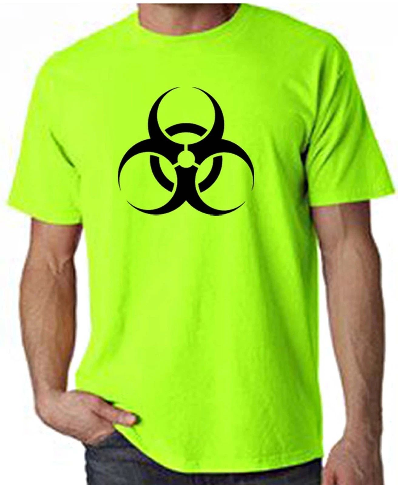 BIO HAZARD SYMBOL NEON T-SHIRT - Rave Goth Metal Toxic Sci Fi Biohazard FREE P&P