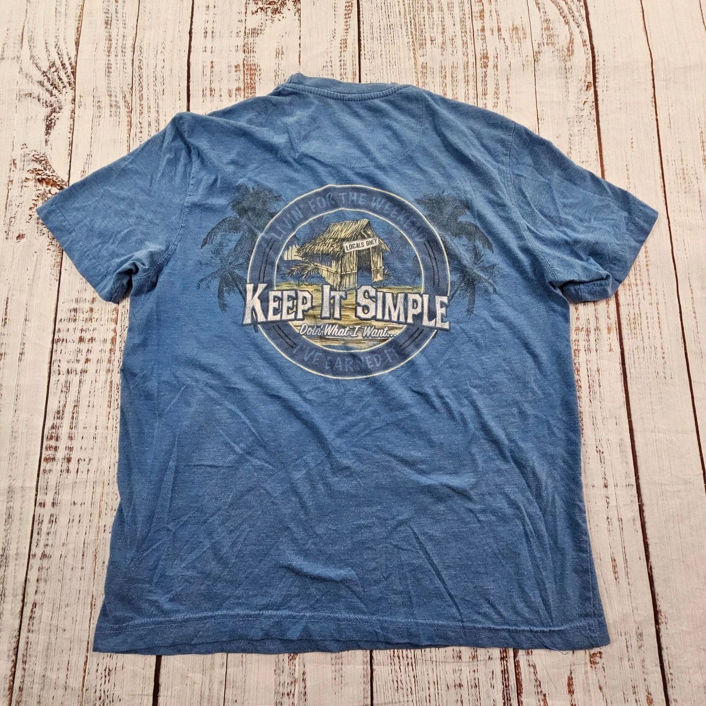 Island Shores Keep it Simple Blue Short Sleeve Cotton Blend T-Shirt Men's S