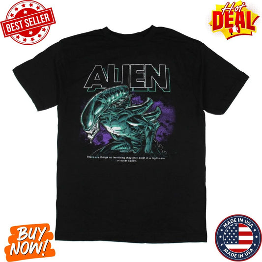 Retro Sci-Fi Horror Inspired T-Shirt Outer Space Monster Graphic Tee Men’s Casua