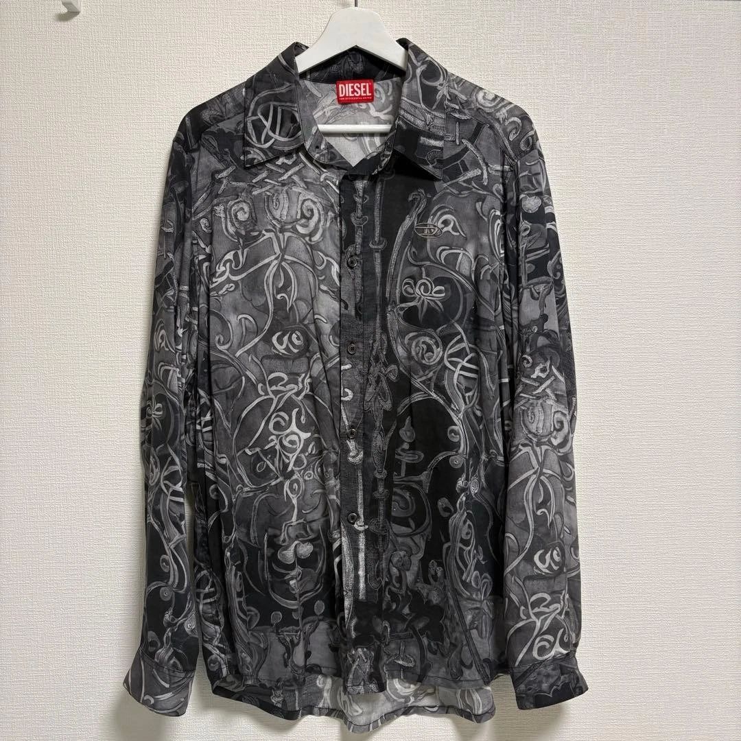 Diesel Long Sleeve Shirt Black/Gray Size 48 New Japan