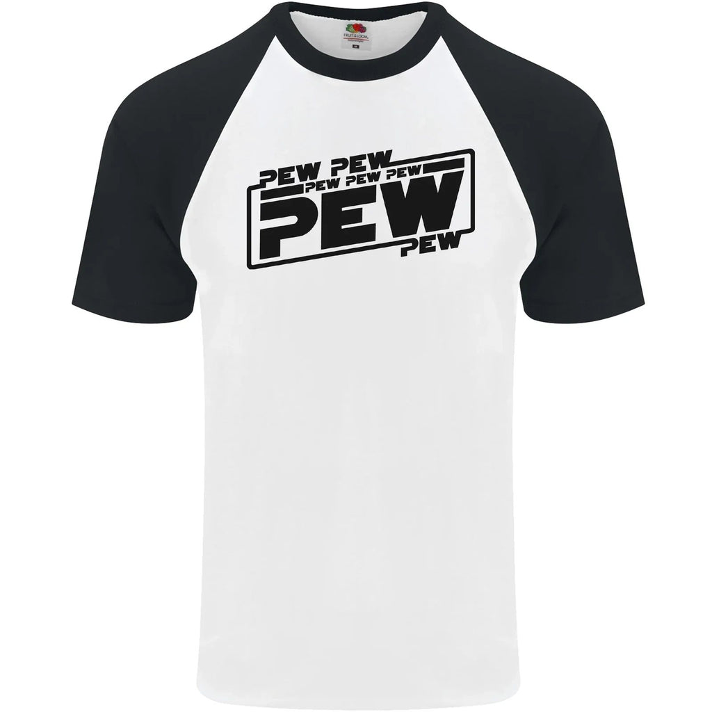 Pew Pew Pew Funny SCI-FI Movie Lightsaber Mens S/S Baseball T-Shirt