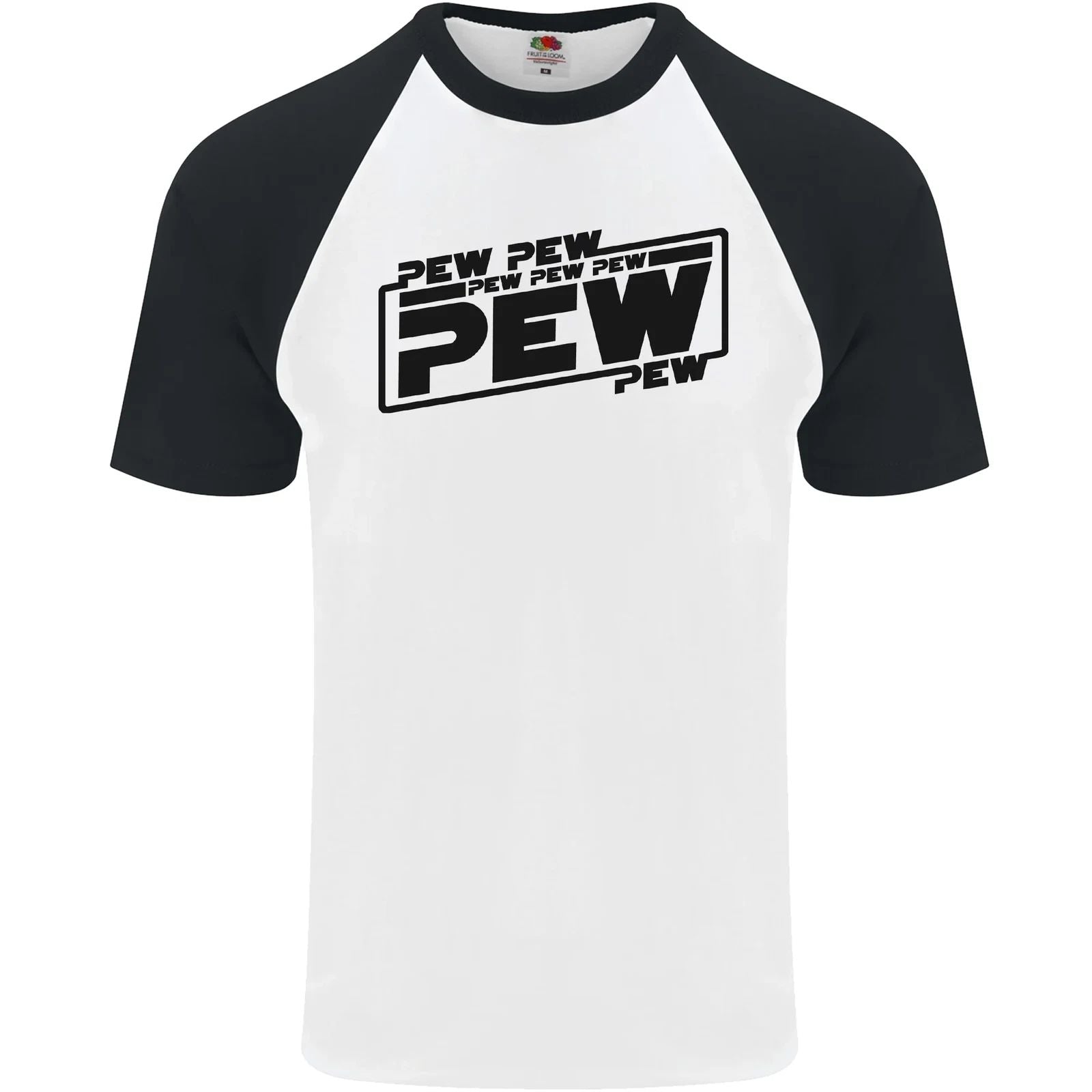 Pew Pew Pew Funny SCI-FI Movie Lightsaber Mens S/S Baseball T-Shirt
