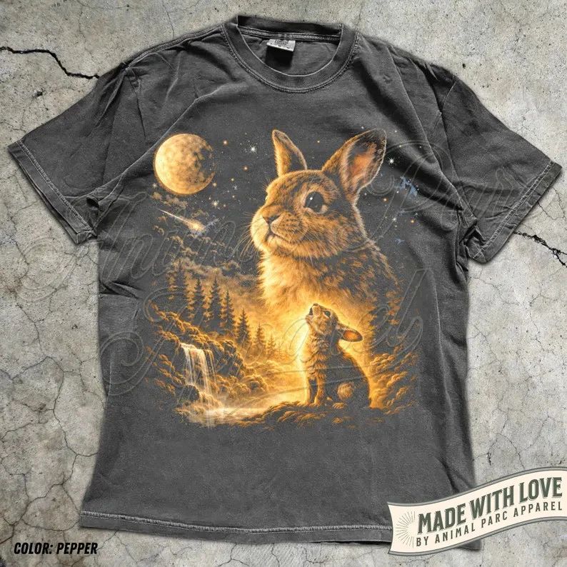 Vintage Bunny Howling Moon Comfort Tee Soft Cotton Animal Lover
