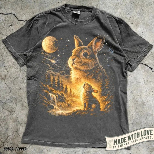 Vintage Bunny Howling Moon Comfort Tee Soft Cotton Animal Lover