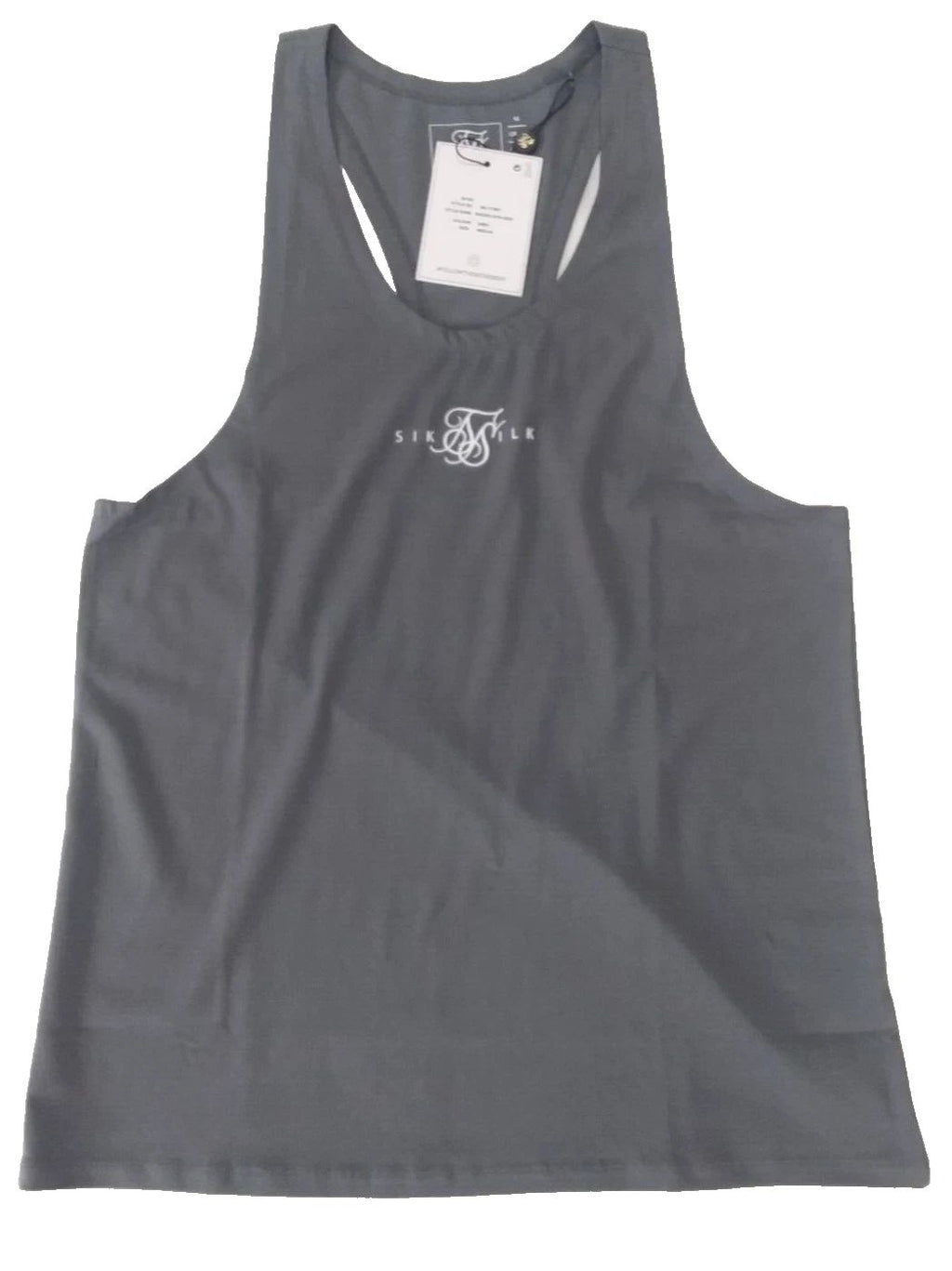 SikSilk Mens Grey Racer Gym Vest Medium