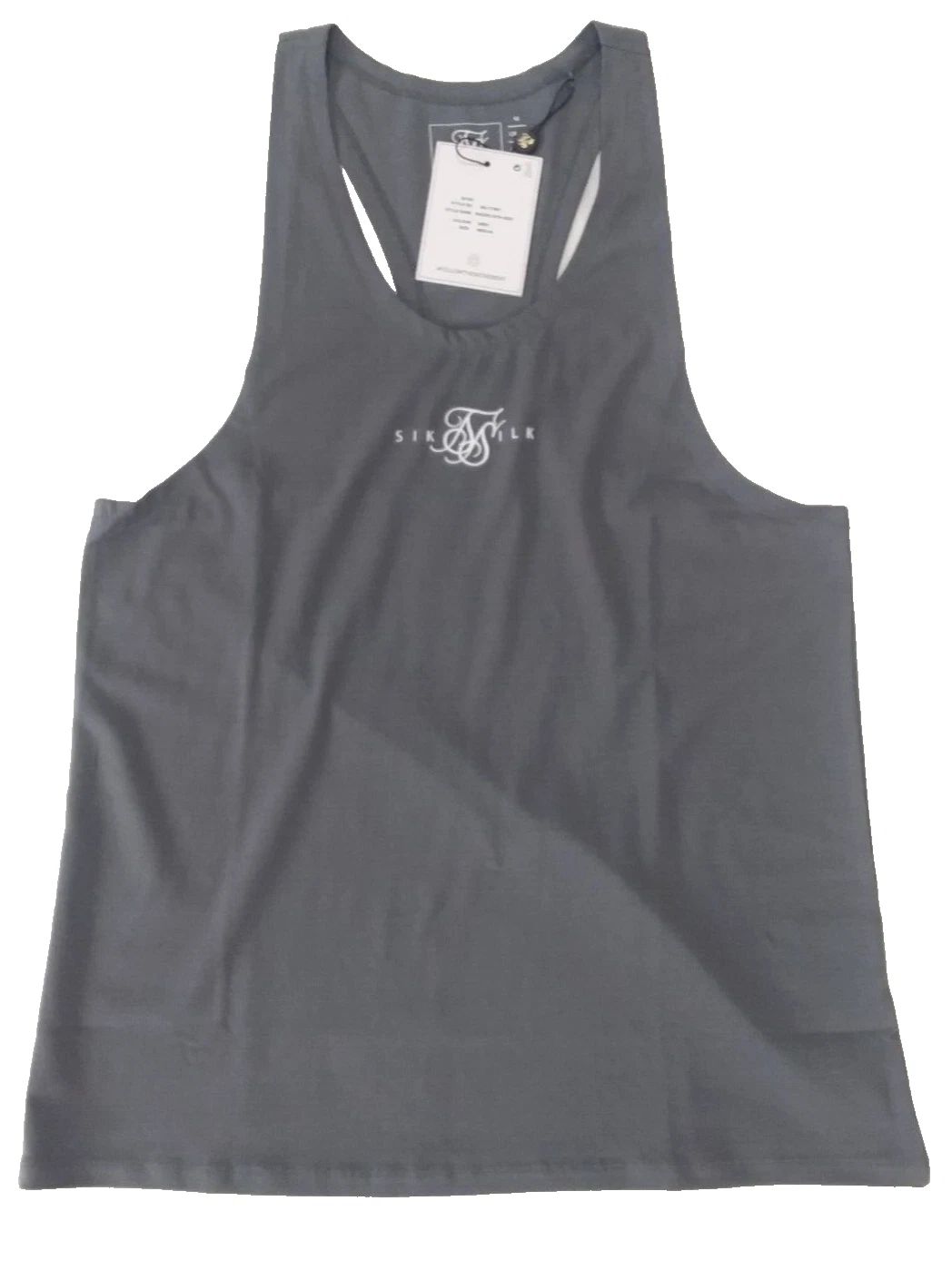 SikSilk Mens Grey Racer Gym Vest Medium