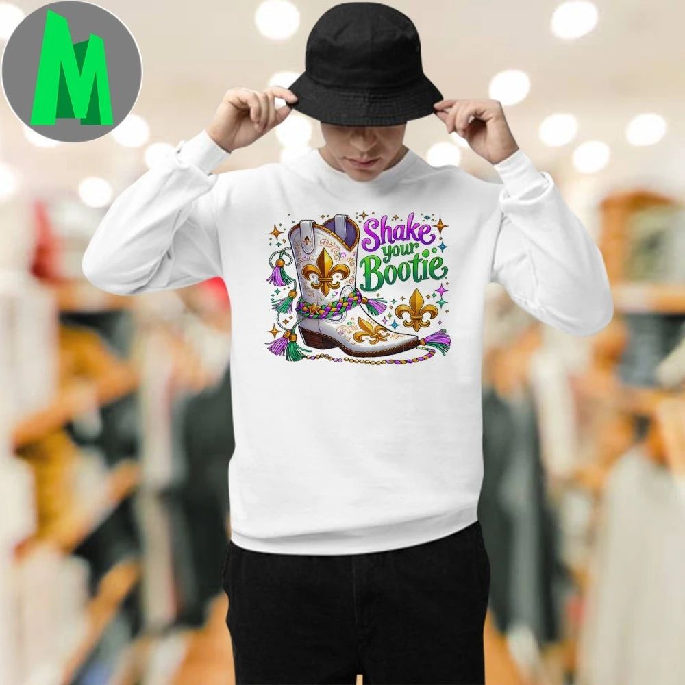 Mardi Gras Shake Your Booty Bead Boot Shirt