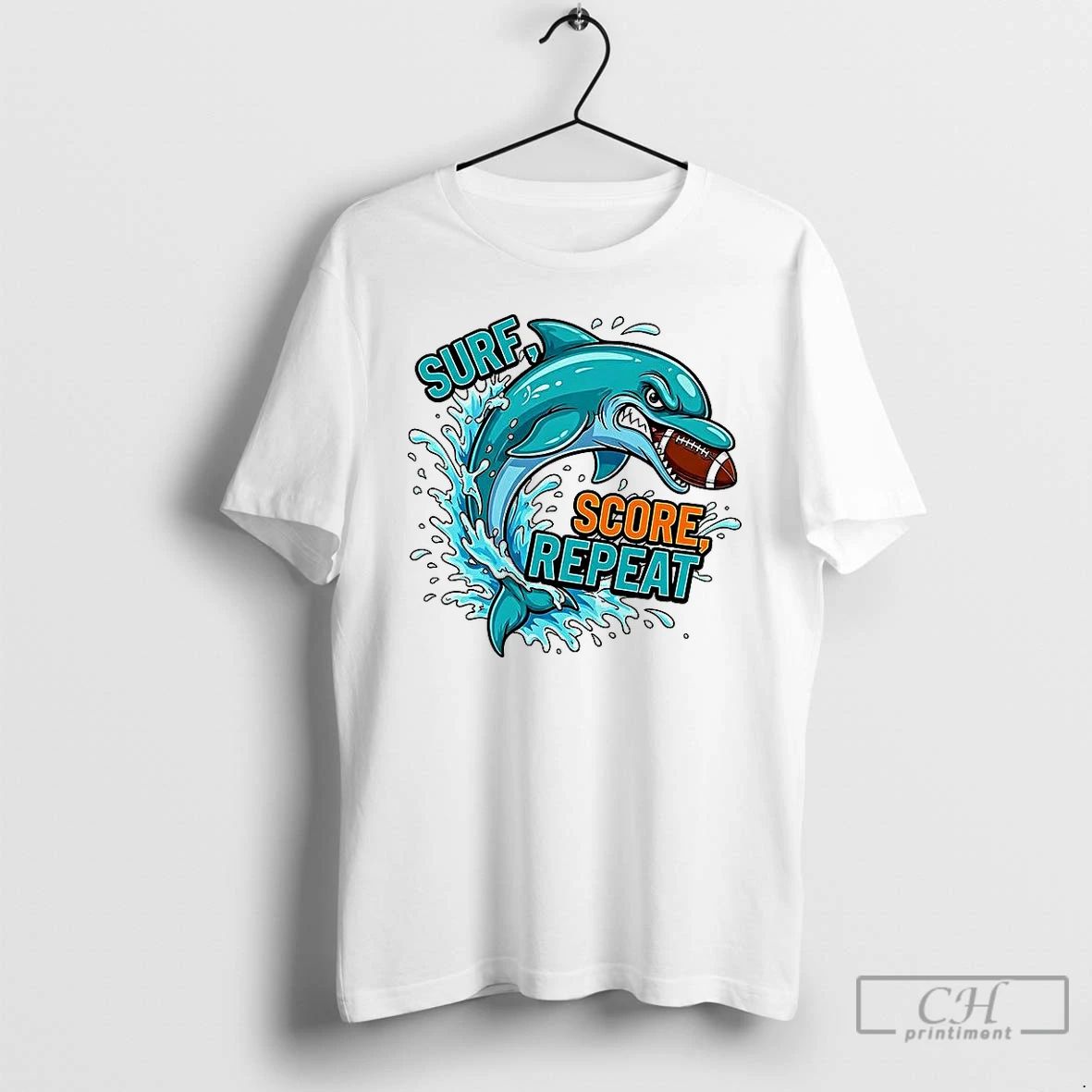 Classic Miami Dolphins Football Surf Score Repeat Mascot T Shirts