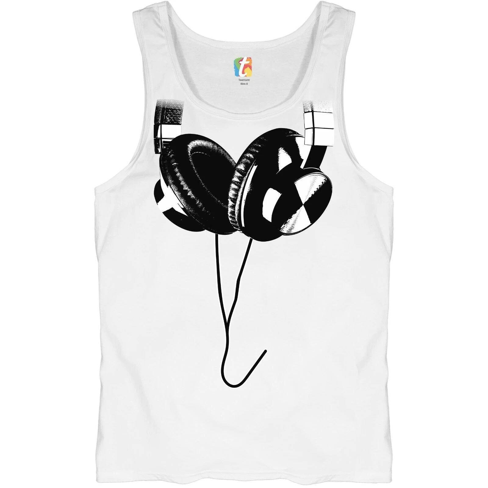 Hanging Headphones Tank Top Club Party Music Festival Funny DJ Gym Workout