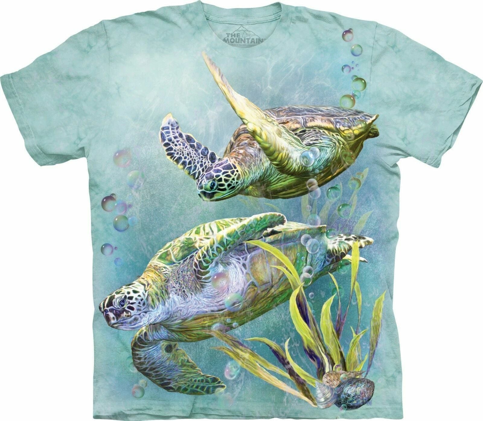 Sea Turtle Swim Light Blue Ocean Water T-Shirt Mountain Aquarium Animal S-3X