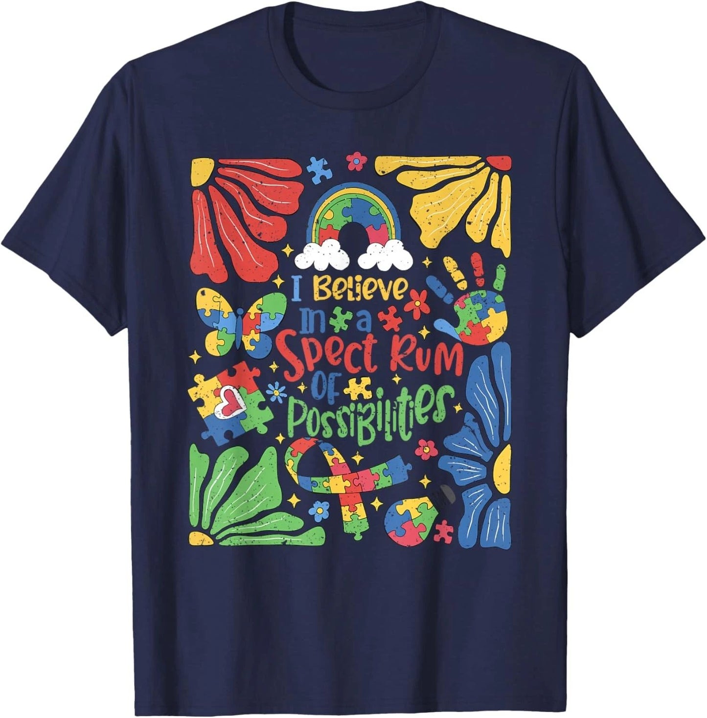 Boho Floral Believe In The Spectrum Autism Unisex T-Shirt