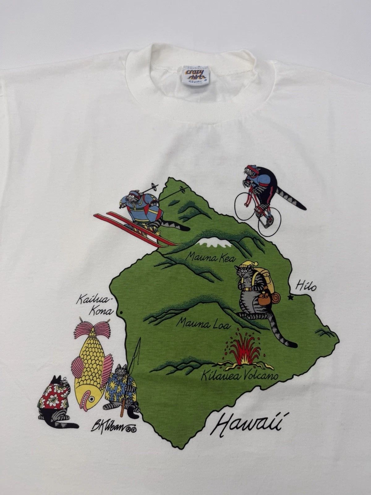 Vintage 90s B Kliban Crazy Cool Hawaii Traveling Cats Art T-Shirt Made In USA M