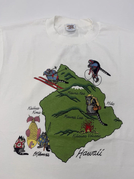 Vintage 90s B Kliban Crazy Cool Hawaii Traveling Cats Art T-Shirt Made In USA M