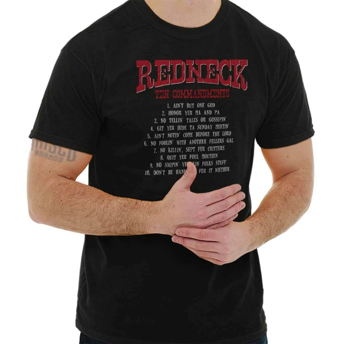 Redneck 10 Commandments Funny Southern Gift Mens Casual Crewneck T Shirts Tees