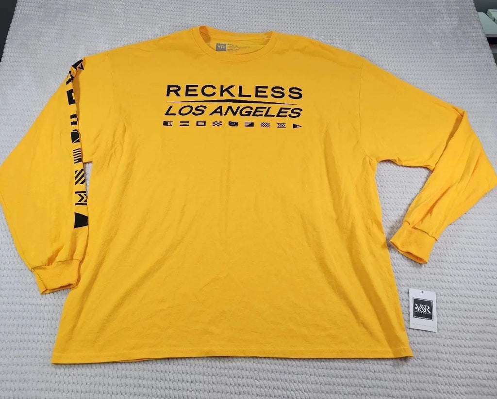 Young & Reckless Shirt Mens 2X Yellow Long Sleeve Los Angeles Street Wear New