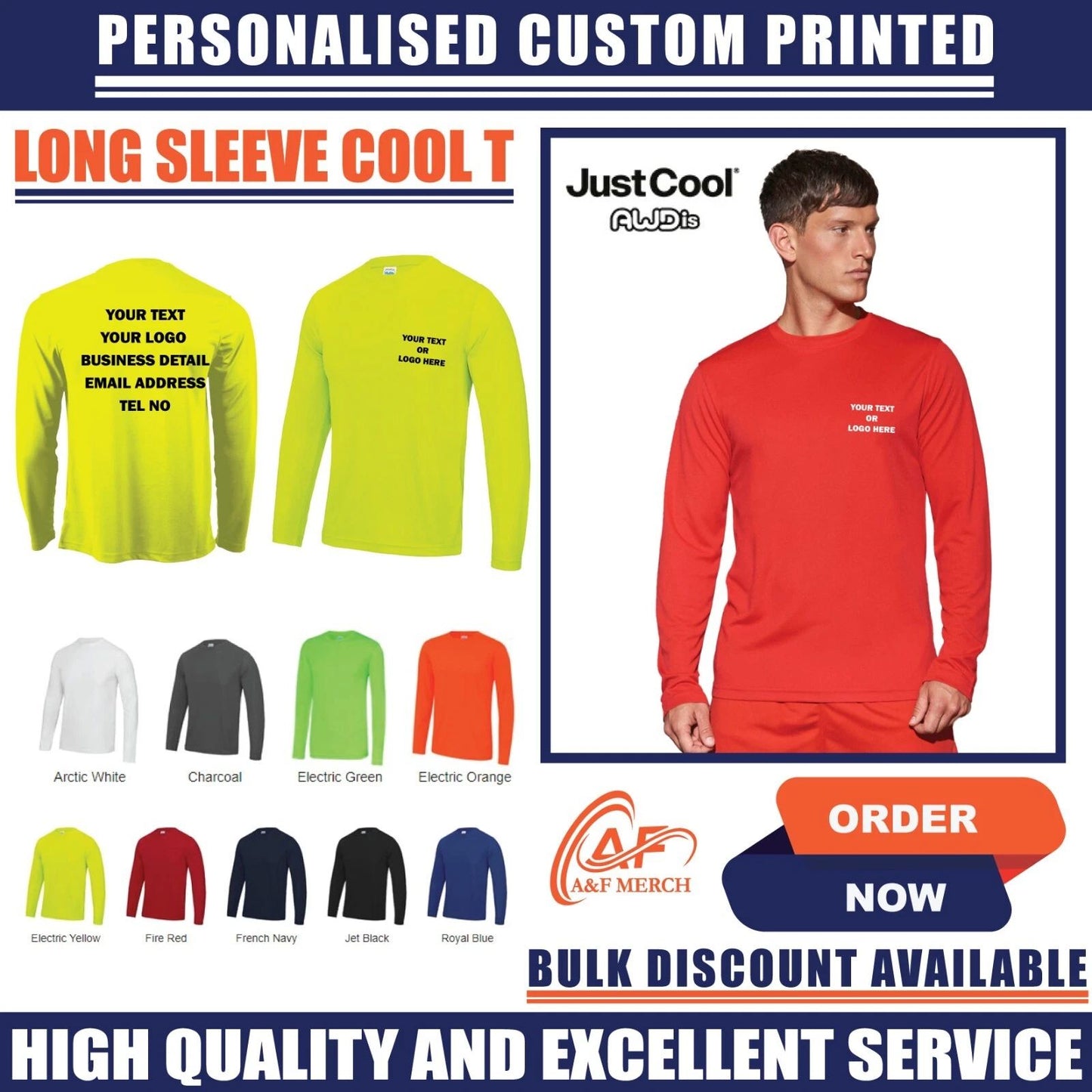 Personalised Custom Long sleeve cool T-shirt Quick Dry Wicking Polyester JC002