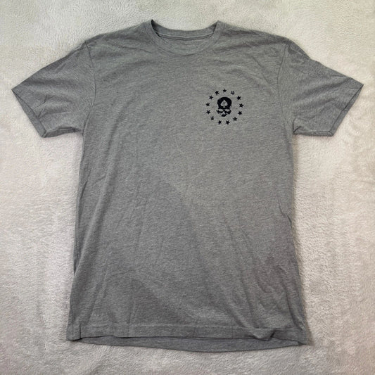 Zero Foxtrot T-Shirt Men's Medium Gray Red Blue Skull USA Flag ZF Logo Tattered