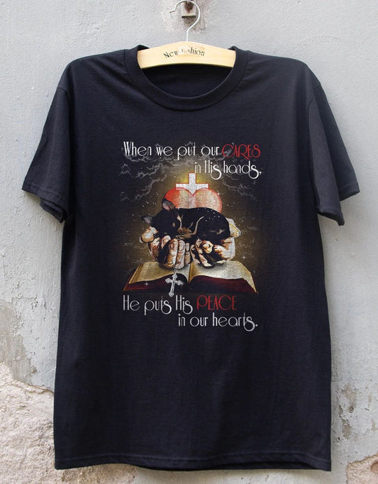 HOT! Chihuahua On Gods Hand For Dog Lover Black Heavy Cotton T-Shirt