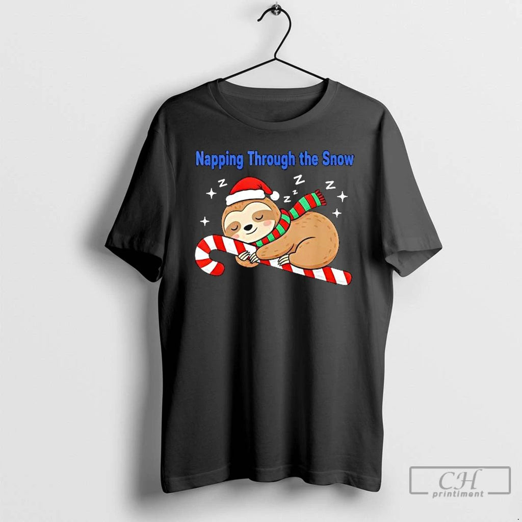 Premium Napping Through The Snow Christmas Sloth Candy Cane T Shirts