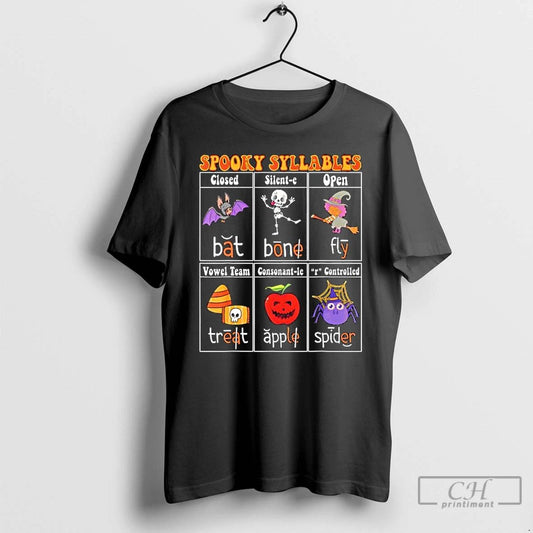 Classic Spooky Syllables Teacher Funny Halloween Educational T Shirts Hoodie Longsleeve