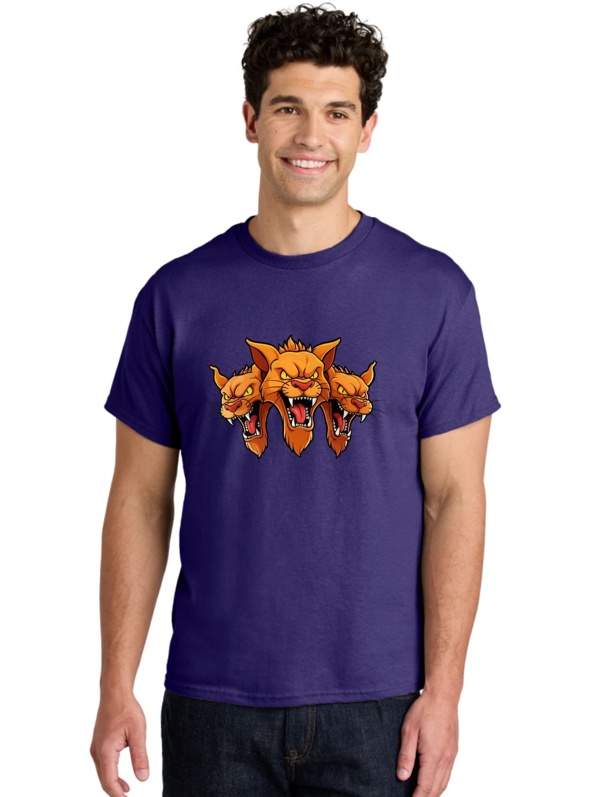 Cerberus-Cat Mens Graphic Tee, 100% Cotton, Casual Summer Wear