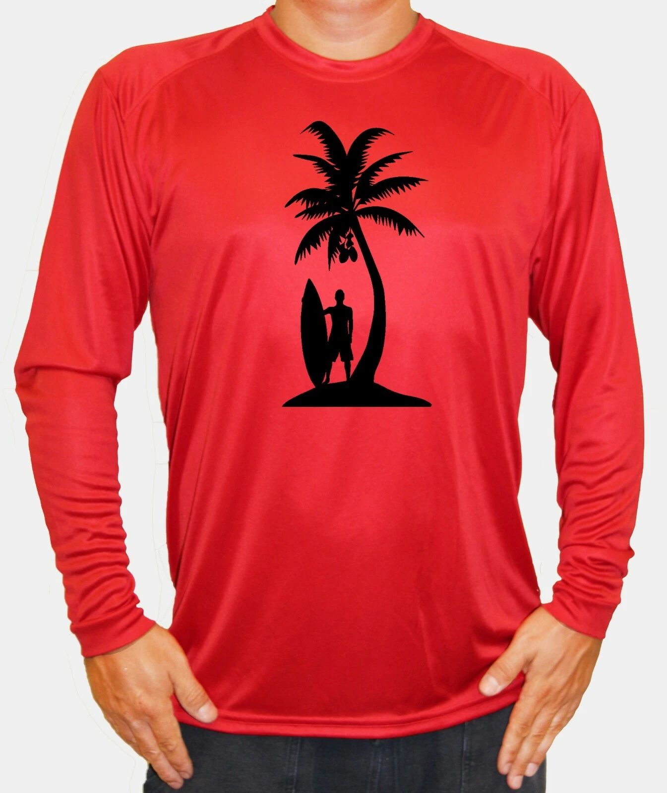 Surfer Palm Surfing Long Sleeve UPF 30 T-Shirt Boat Water Sport UV Protection
