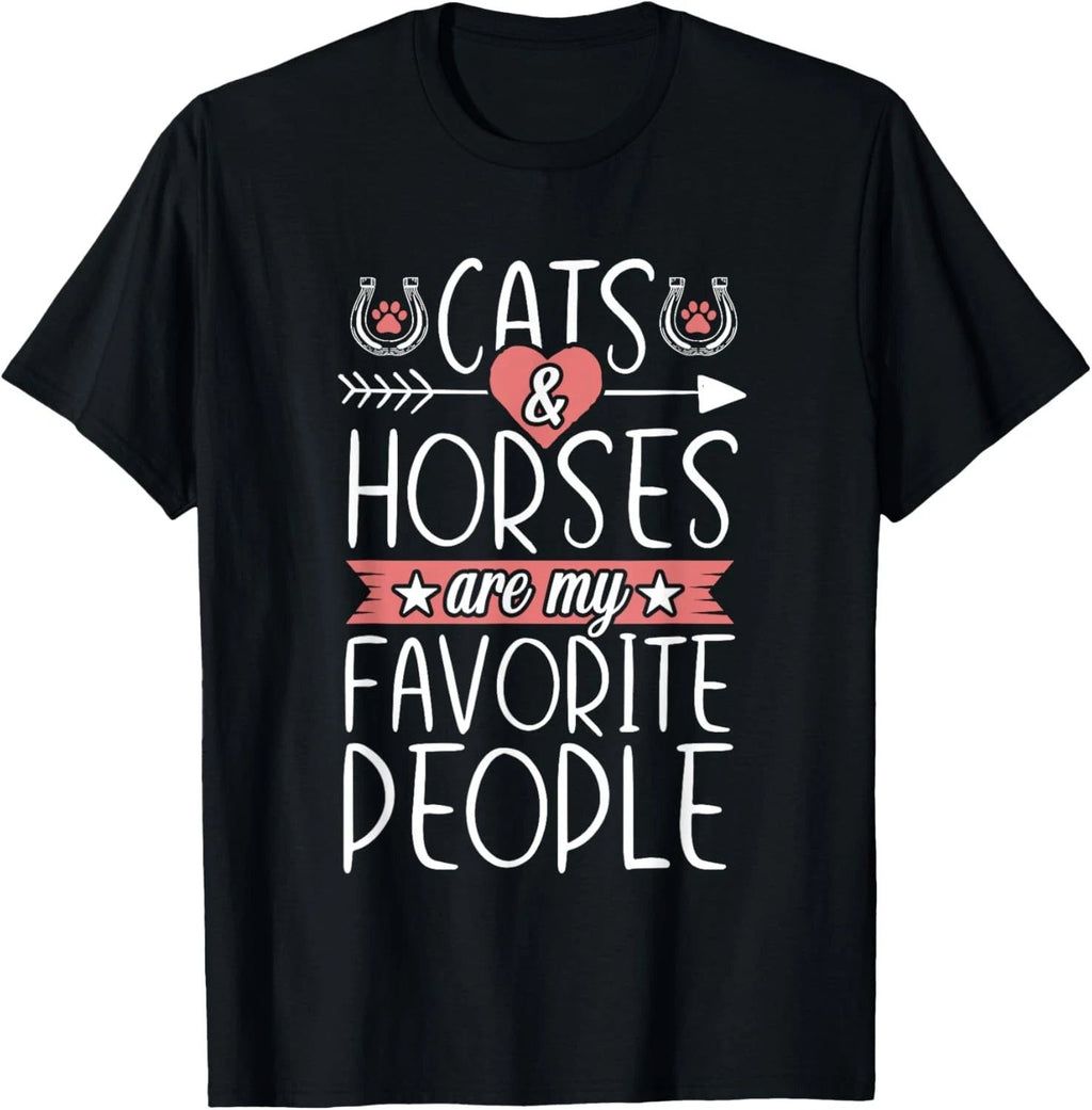 Funny People Horse and Cat Lover Gift for Women Novelty T-Shirt