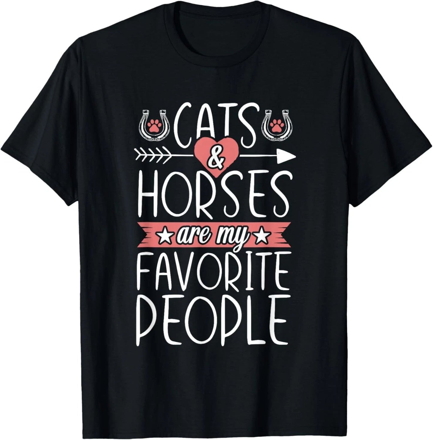 Funny People Horse and Cat Lover Gift for Women Novelty T-Shirt