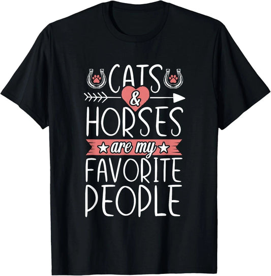 Funny People Horse and Cat Lover Gift for Women Novelty T-Shirt