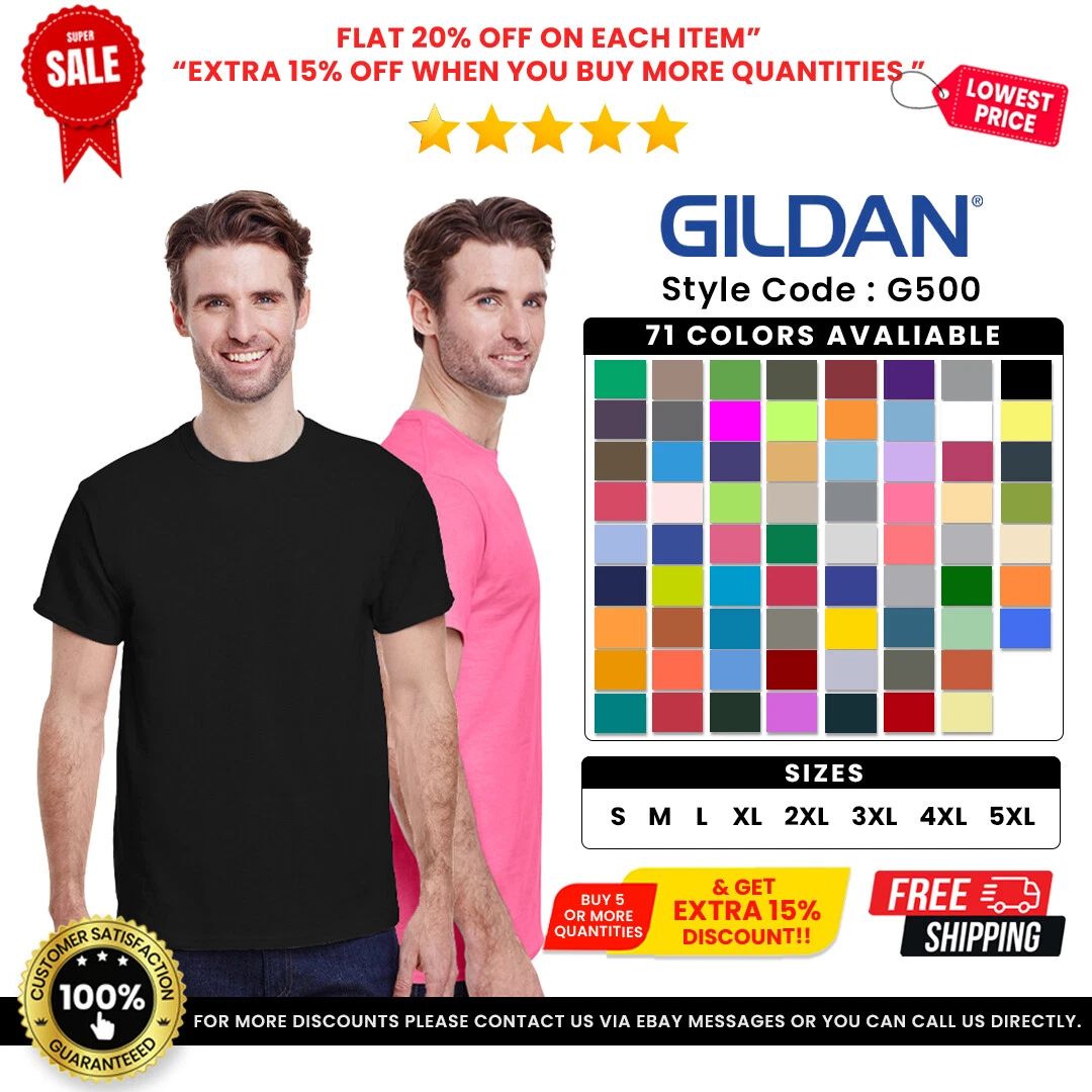 Gildan G500 Men's Heavy Cotton Plain Solid Short Sleeve Casual Blank T-Shirt
