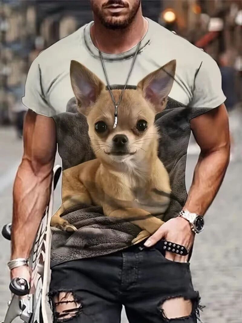 T Shirts Fashion Yellow Dog White Casual Short Sleeve Novelty Trendy T-Shirt Tee