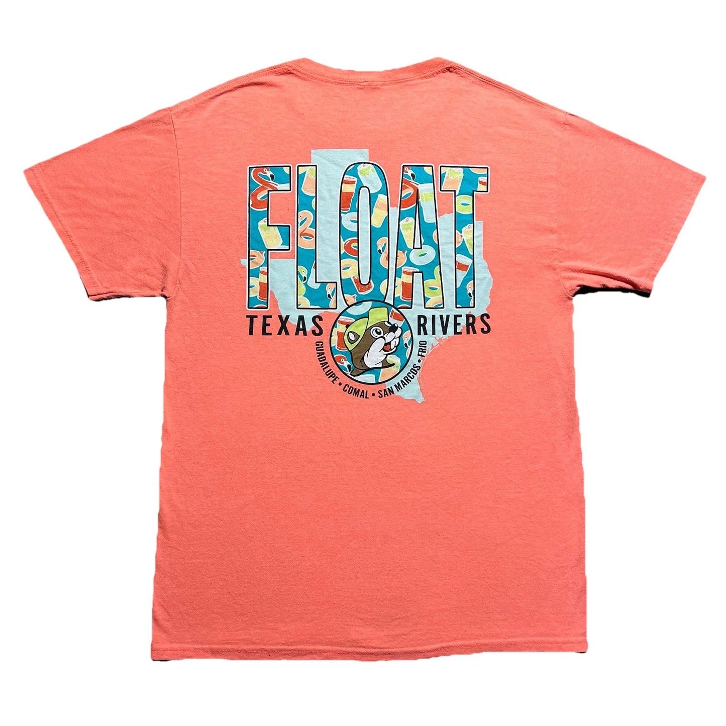 Buc-ee’s Float Texas Rivers T Shirt Mens M Coral Beaver Graphic
