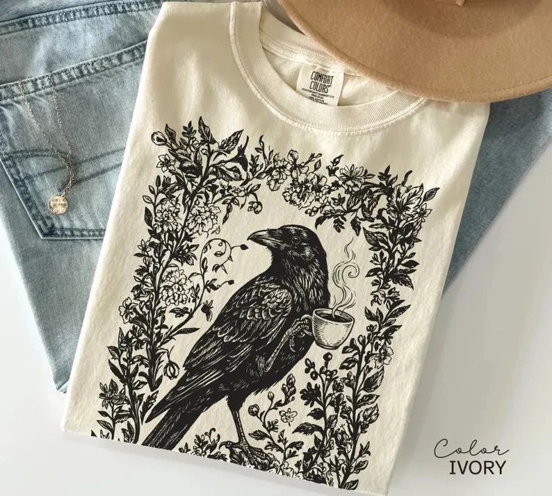 Crow Coffee Bird Lover Boho Comfort Tee