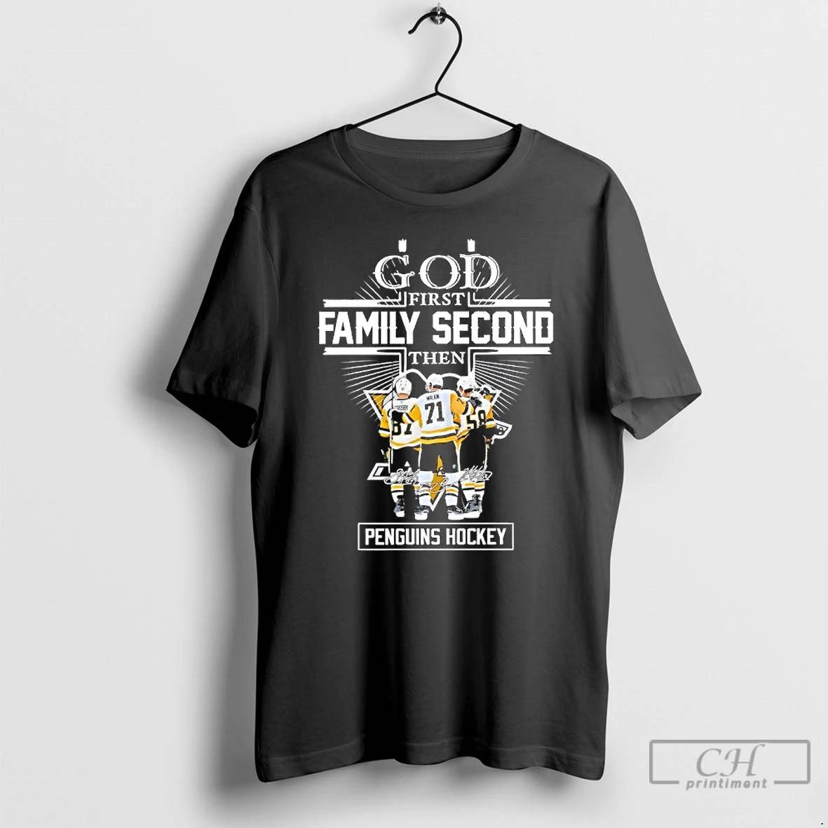 Classic God First Family Second Then Pittsburgh Penguins Hockey Players Signatures T Shirts