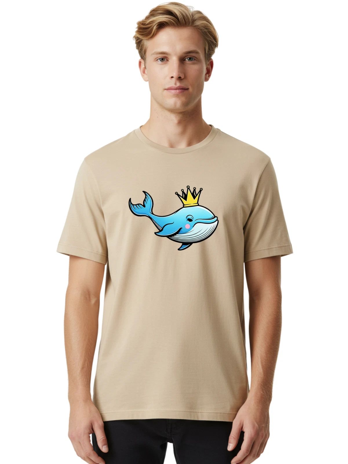 Crowned-Whale-1 Mens Graphic Tee, 100% Cotton, Casual Summer Wear