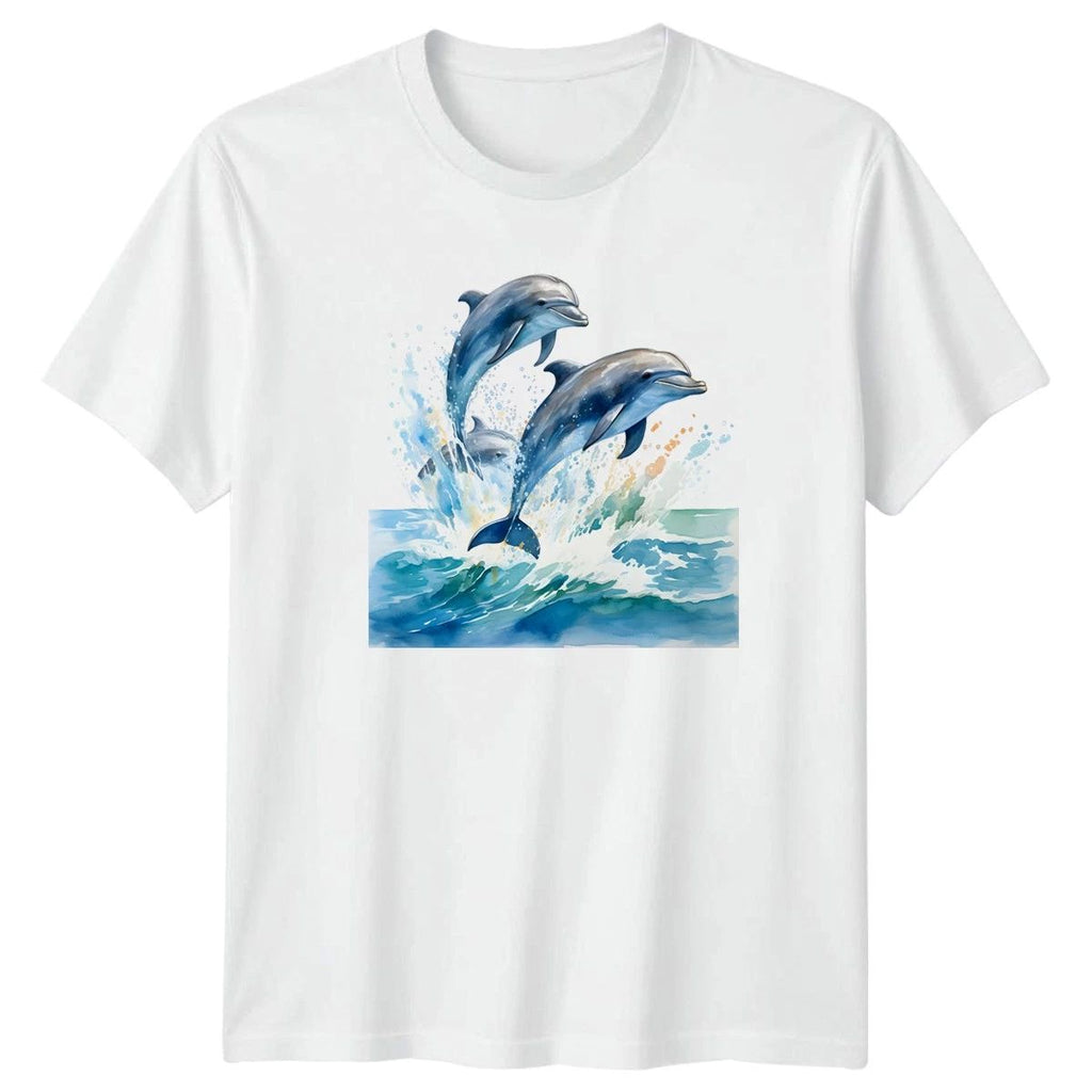 Leaping Dolphins Marine Life Animals Mens T-Shirt Womens Tee Watercolor Graphic