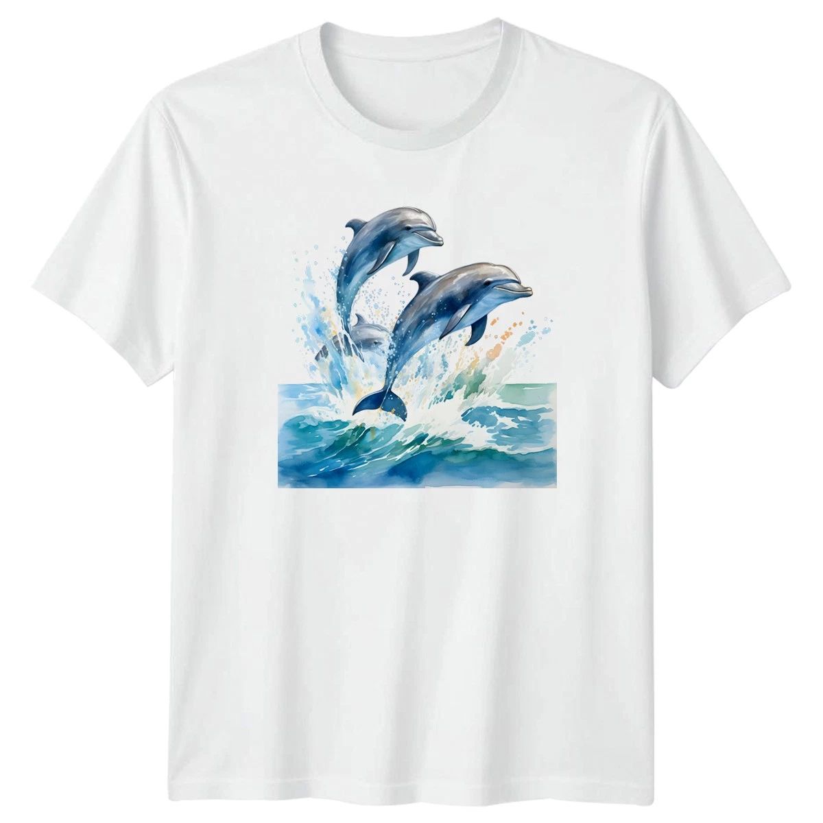 Leaping Dolphins Marine Life Animals Mens T-Shirt Womens Tee Watercolor Graphic