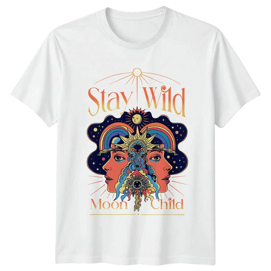 Stay Wild Moon Child Womens T-Shirt Astrology Birthday Gift For Her