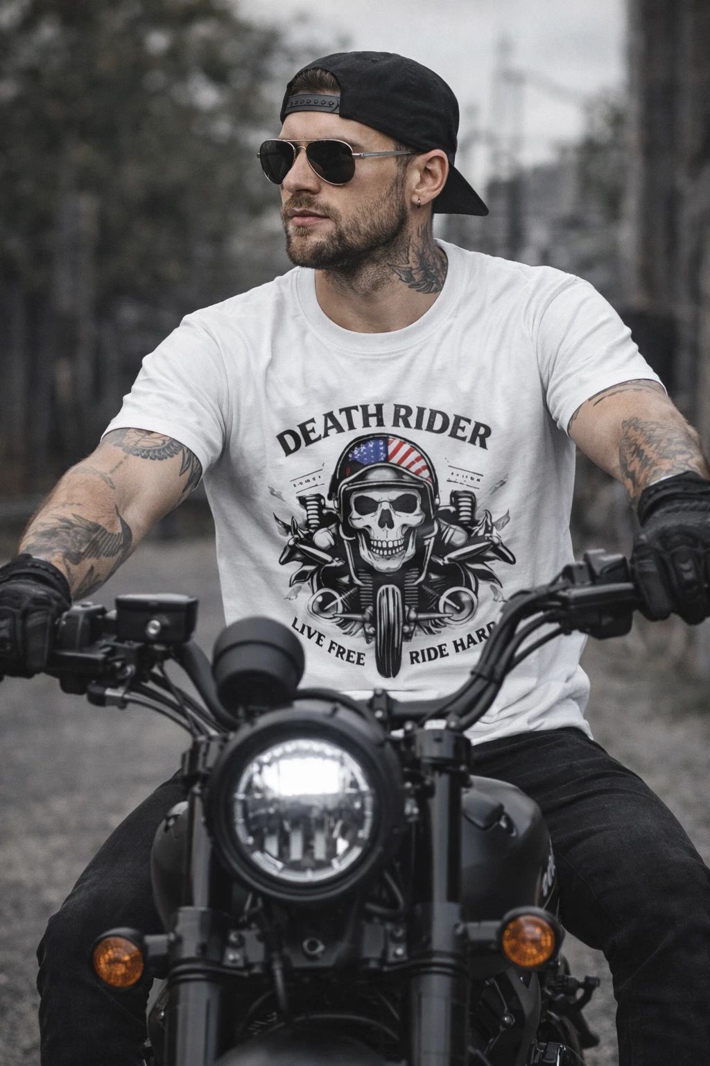 Gothic Skull Shirt Vintage Streetwear Tee Rock Style Graphic T-Shirt